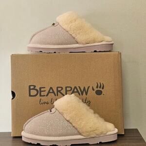 Bearpaw Loki Youth Suede Wool Lined Slippers Big Girl Size 2 Pink Caviar NWT